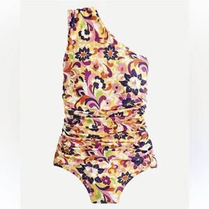 J. CREW Ruched One Shoulder One Piece Swimsuit In Ratti Curly Floral Print SZ 8